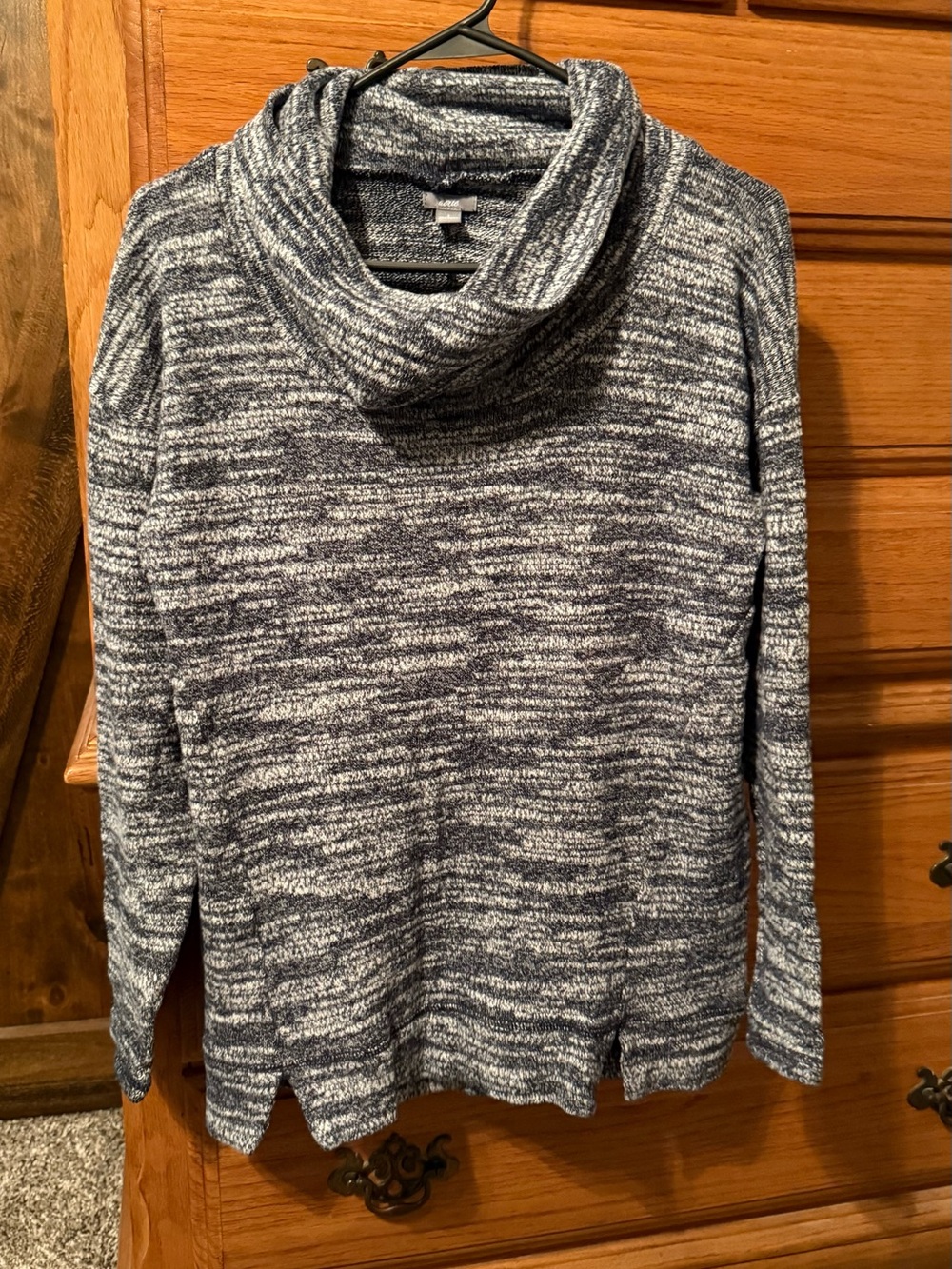 aerie Marled Navy and White Cowl Neck Sweater